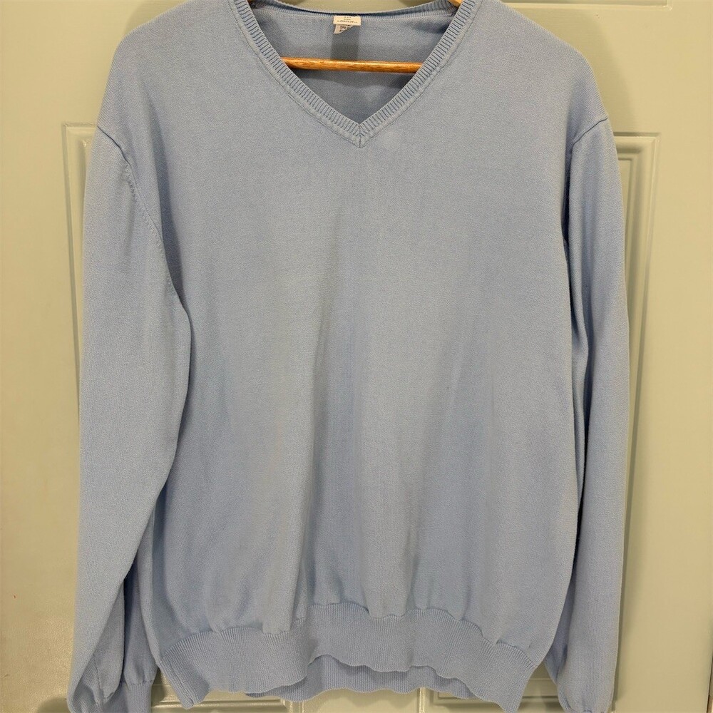 GAP Sweater Mens 2XL Baby Blue V-Neck Pullover Long Sleeve Rib Knit Solid